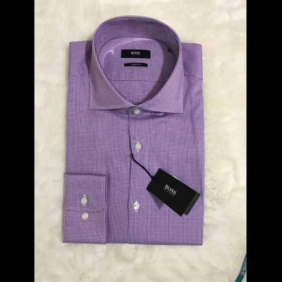 NWT $125 BOSS‎ Hugo Boss Miles Sharp Fit Check Shirt in Purple [SZ 16 ] - Picture 3 of 8